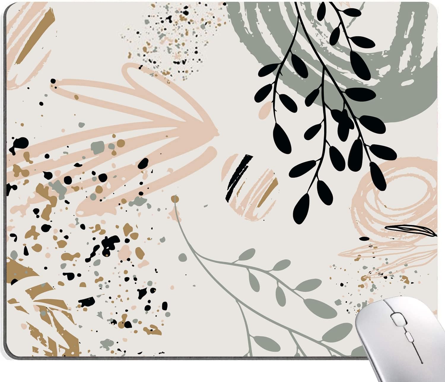 Waterproof Non-Slip Square Mouse Pad, Modern Boho Leaves Design