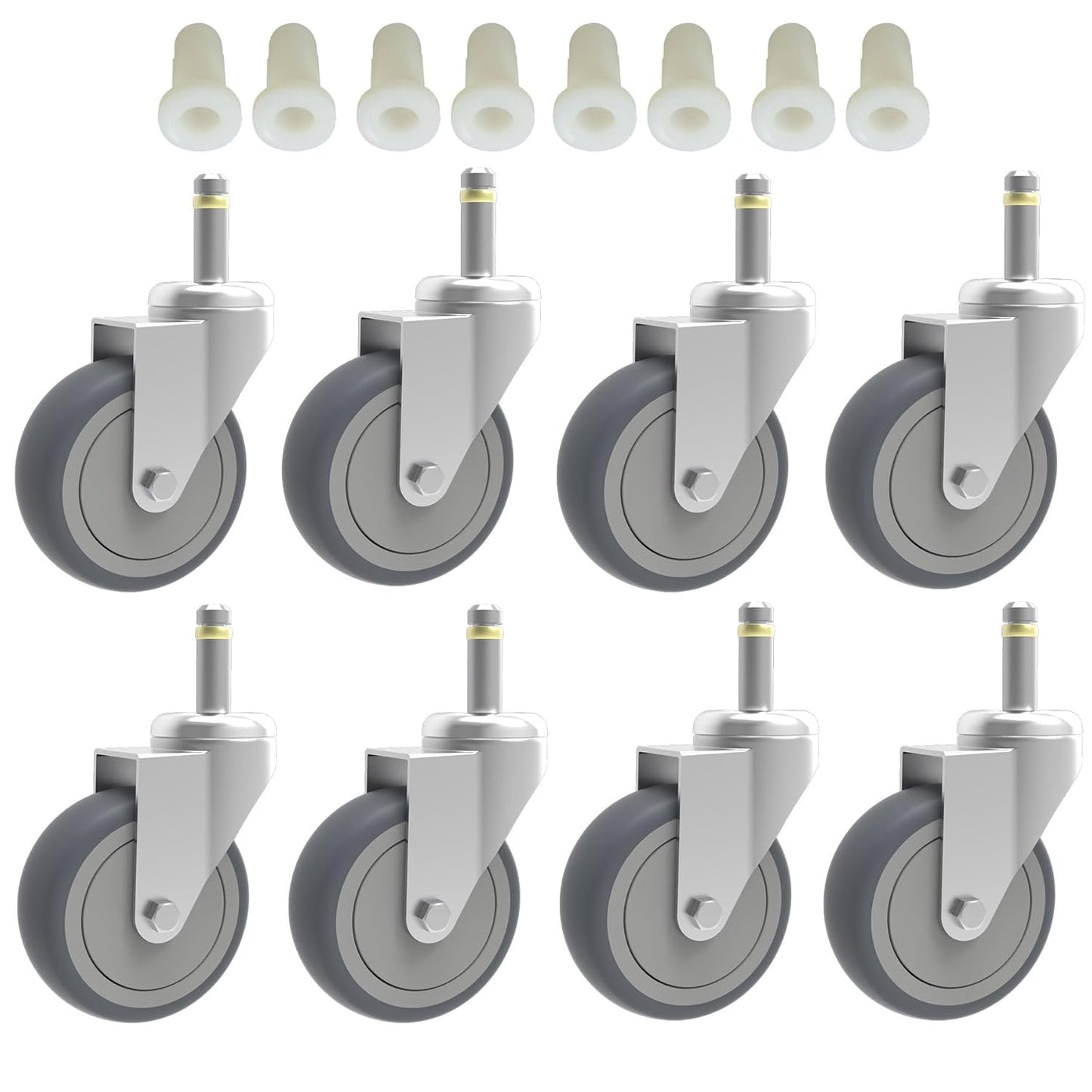 3-Inch Swivel Stem Caster Wheels for Heavy Duty Use - 8 Pack