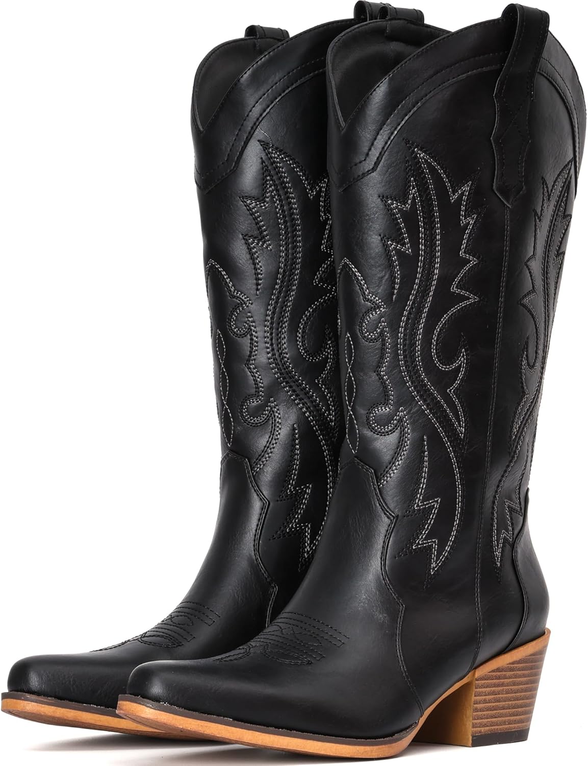 IUV Cowboy Boots for Women with Chunky Heel and Snip Toe