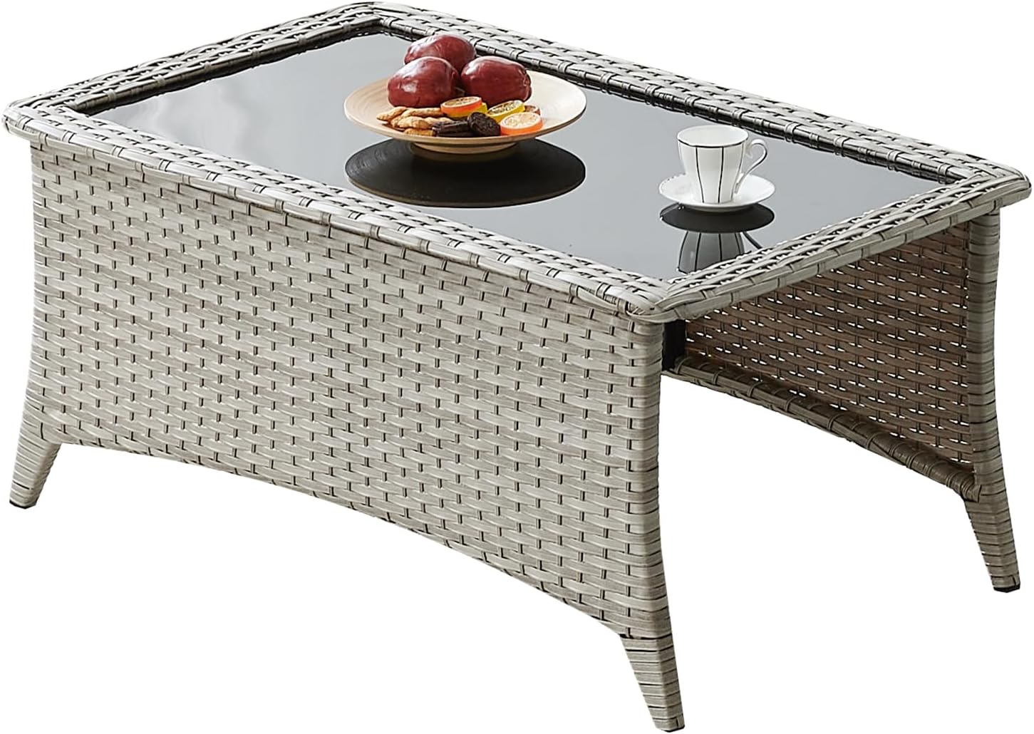 Stylish Outdoor Rattan Coffee Table with Glass Top for Patios