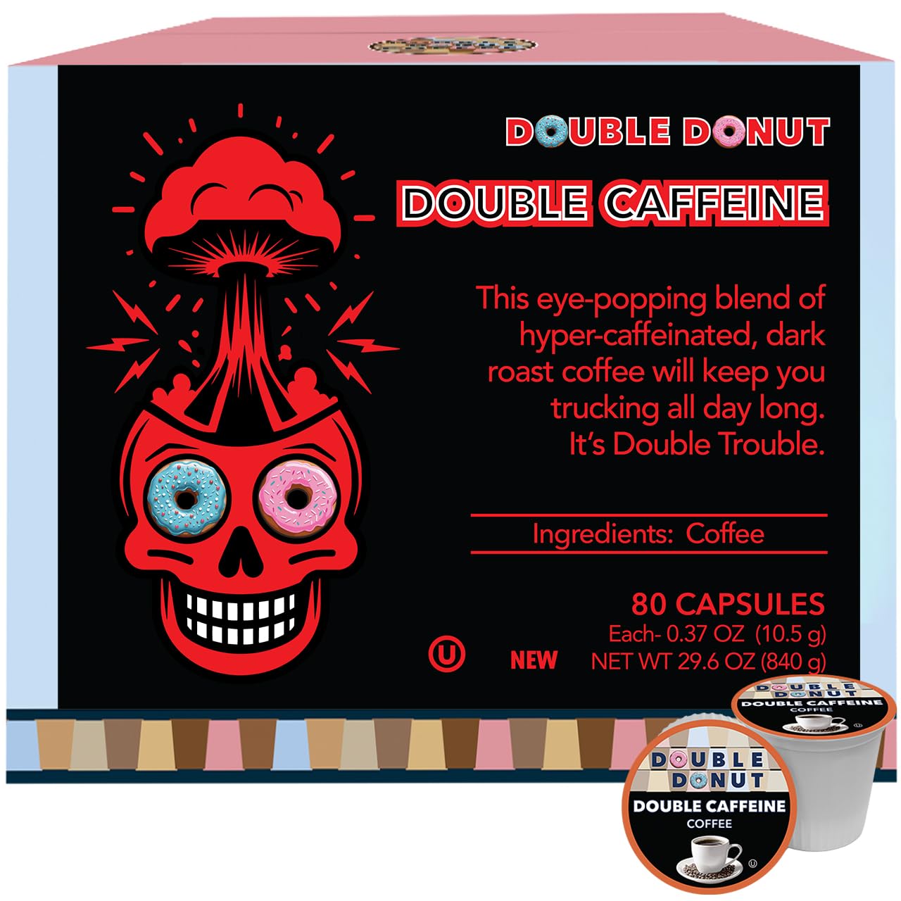 Double Donut Coffee Pods for Keurig - Extra Strong Caffeine Boost