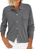 Women's Long Sleeve Ribbed Button Cardigan with Pockets - Lightweight