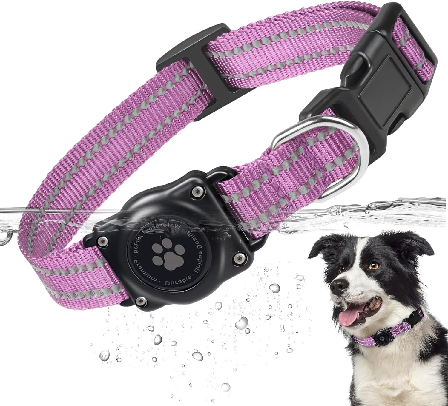 Waterproof GPS Dog Collar with AirTag Holder - Purple