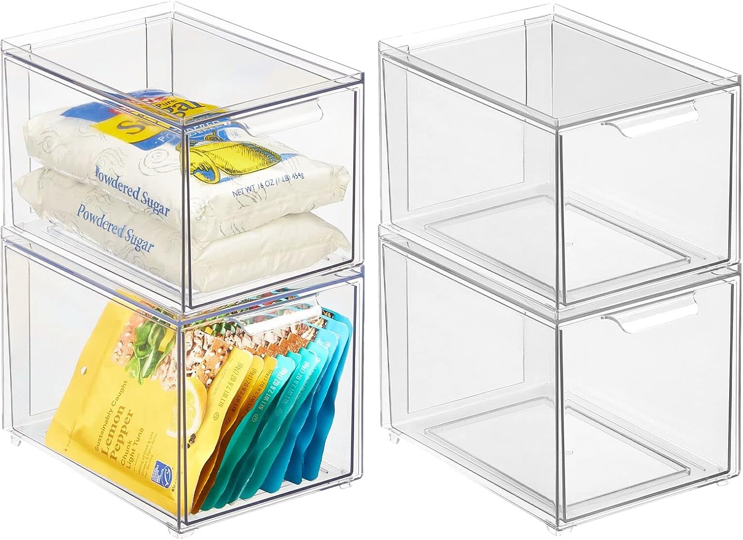 mDesign Plastic Pantry Organization Bin with Pull Out Drawer