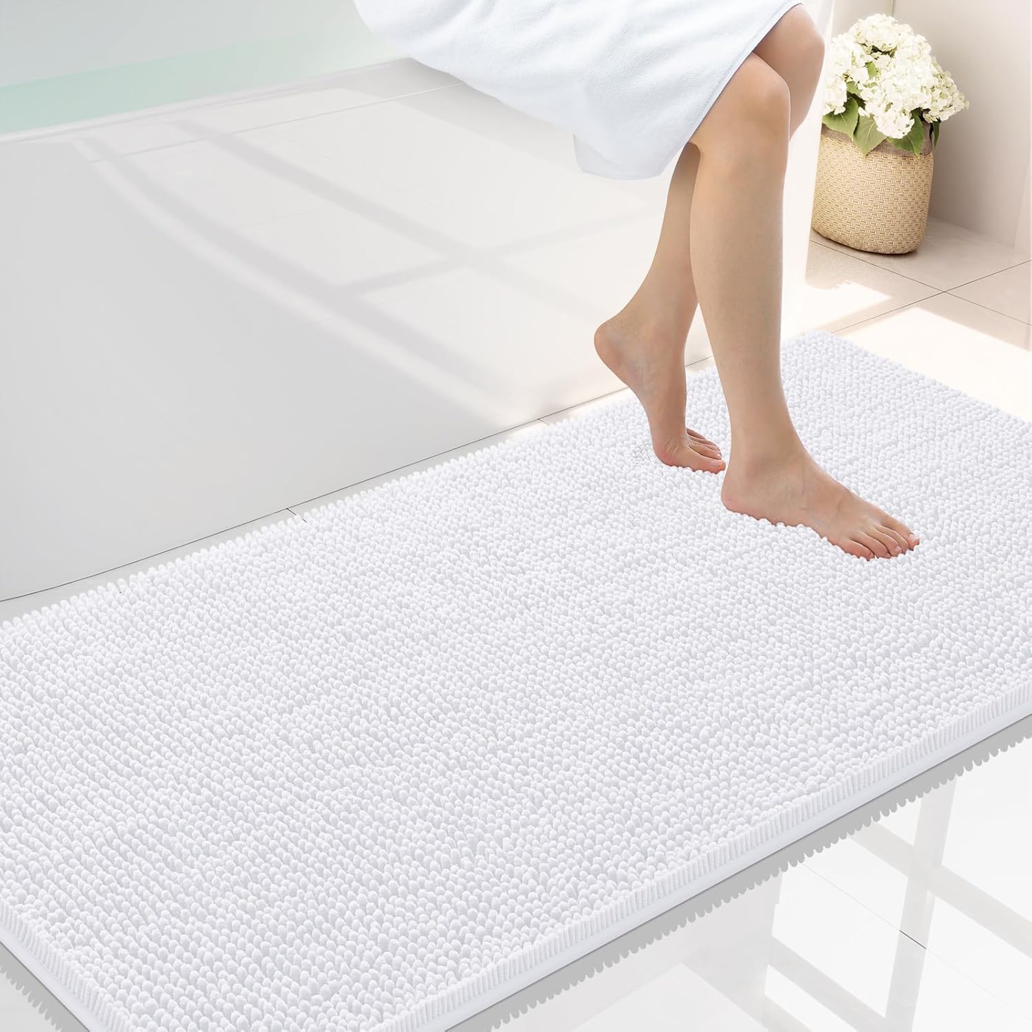 Smiry Luxury Chenille Bathroom Rugs - Soft, Absorbent, Non-Slip
