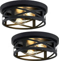 Flush Mount Ceiling Light 2 Pack Black Metal Cage - Industrial