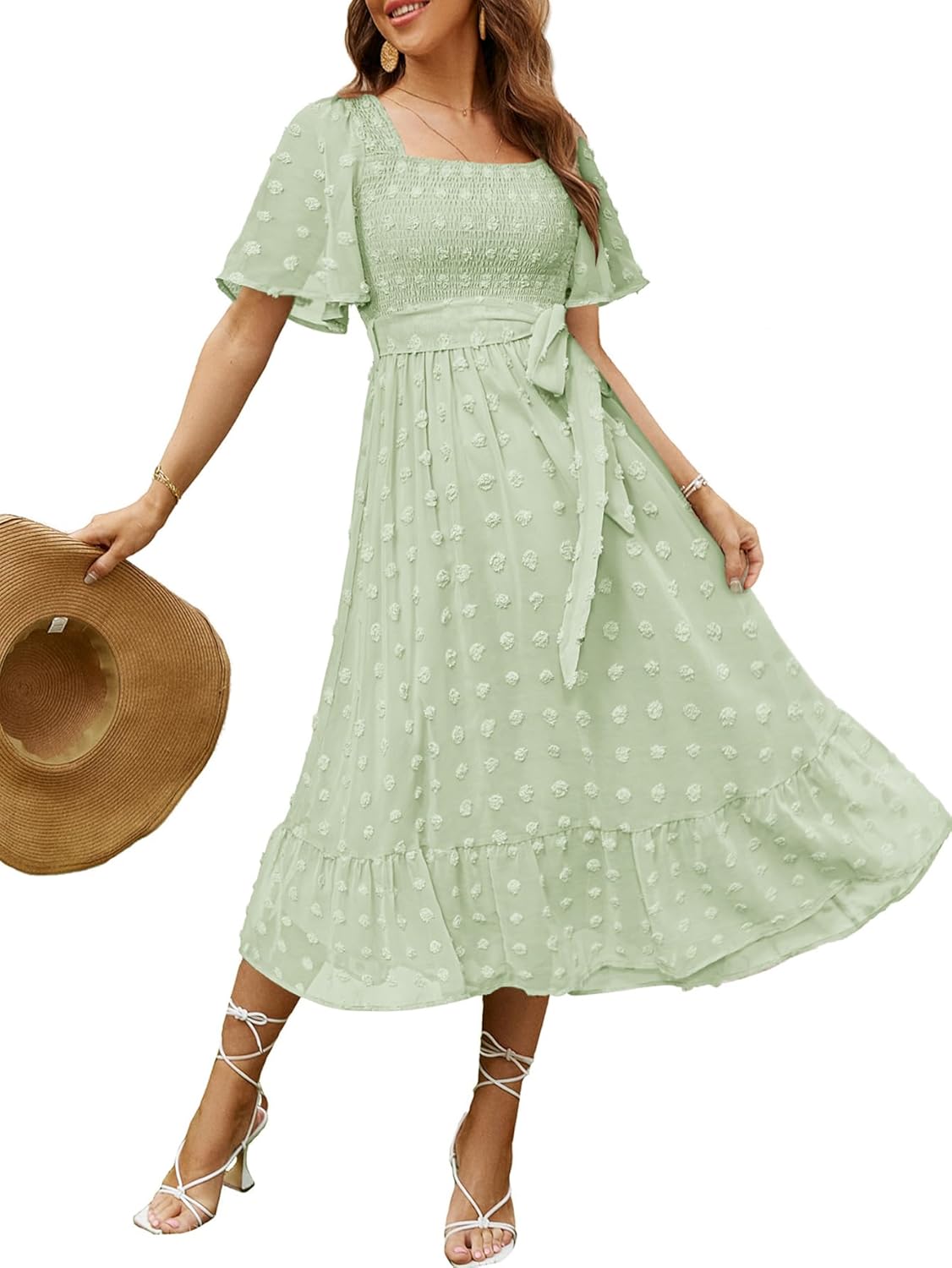 Amegoya Women's Boho Flowy Midi Dress for Spring and Fall Events