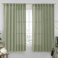 Extra Wide Linen Curtains Sage Green - Light Filtering Panels