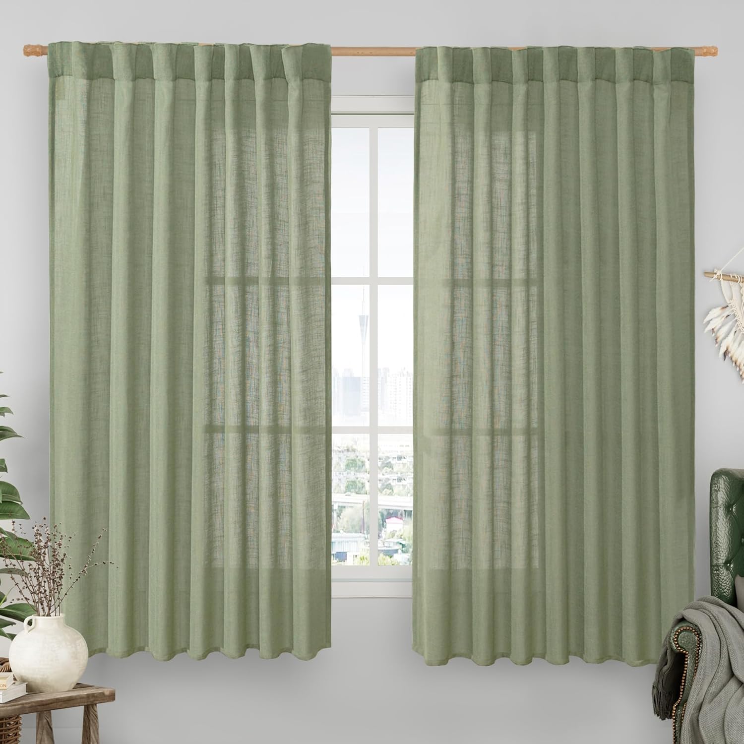 LAMIT Extra Wide Linen Curtains for Bedroom and Living Room