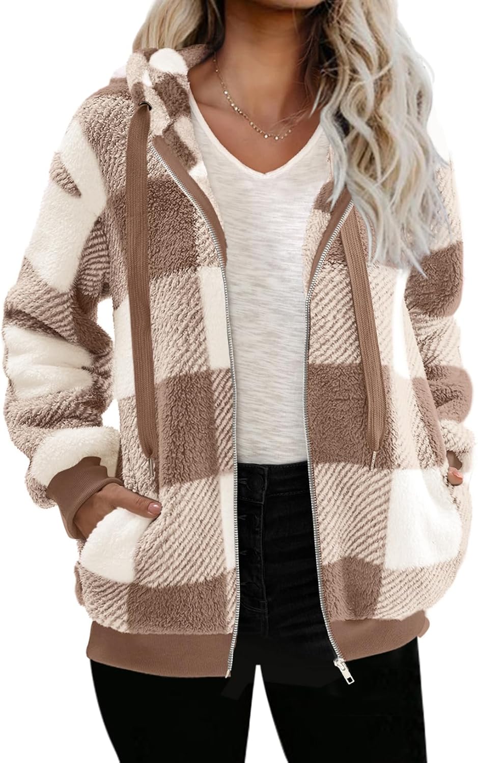 Nirovien Womens Sherpa Jacket Cozy Zip Up Fleece Hoodie
