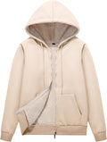 Women Sherpa Lined Zip Up Winter Hoodie - Warm Fleece Jacket