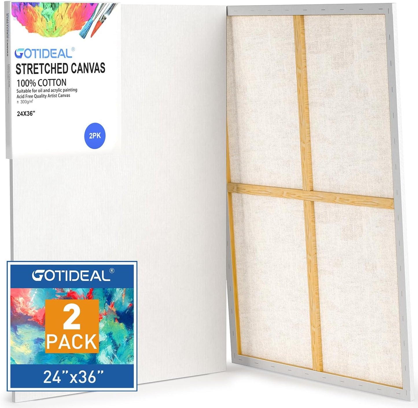 GOTIDEAL Stretched Canvases for Painting - 24x36 Inch Set