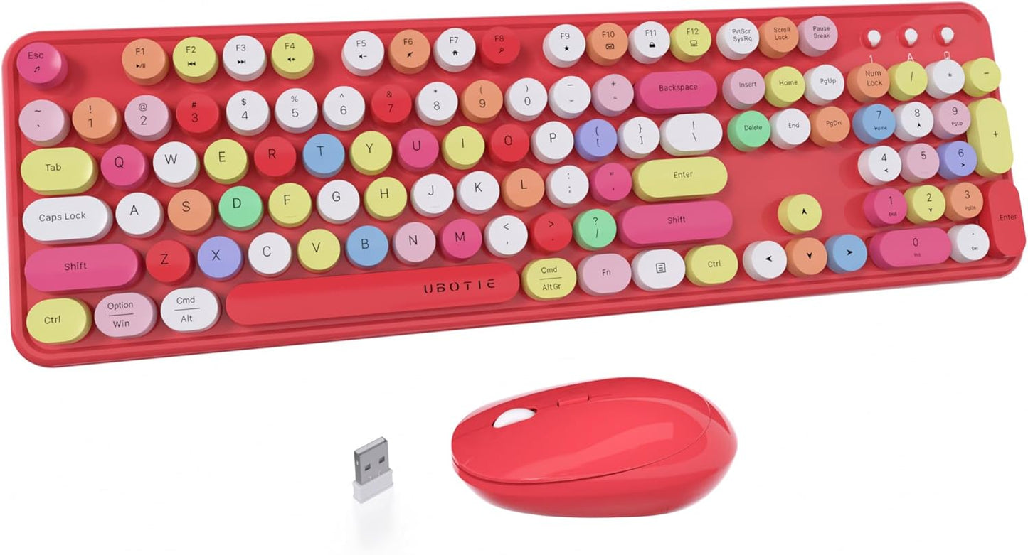 UBOTIE Colorful Wireless Keyboard Mouse Combo for Office Use