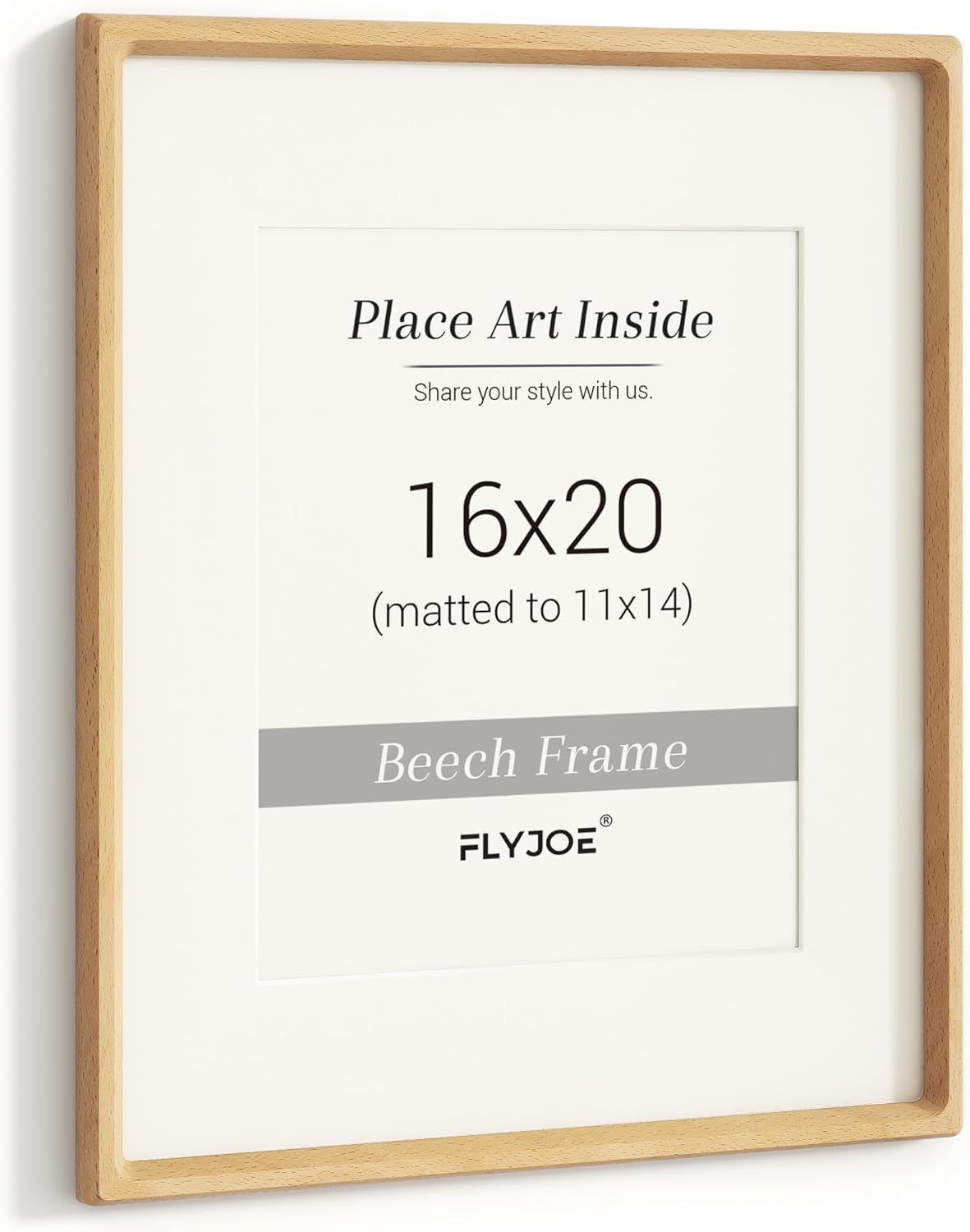 16x20 Picture Frame in Natural Beech Wood with Tempered Glass