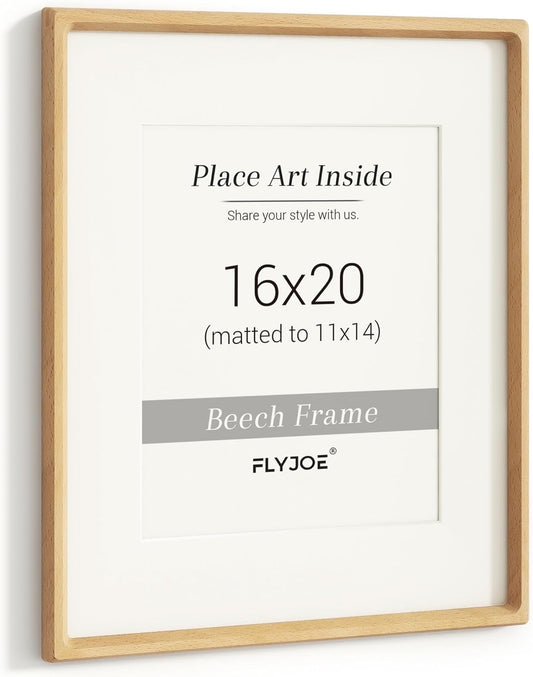 16x20 Picture Frame in Natural Beech Wood with Tempered Glass