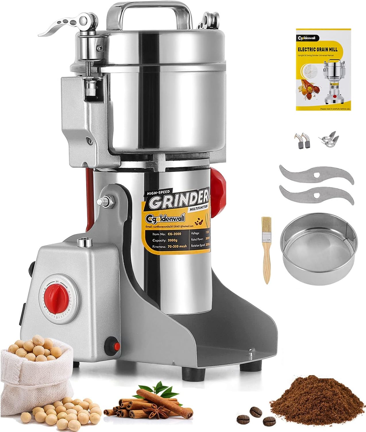 CGOLDENWALL 800g Electric Grain Grinder Mill for Spices & Herbs