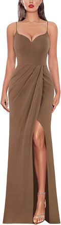 Womens Sexy Ruched High Slit Bodycon Maxi Dress - Elegant Fit