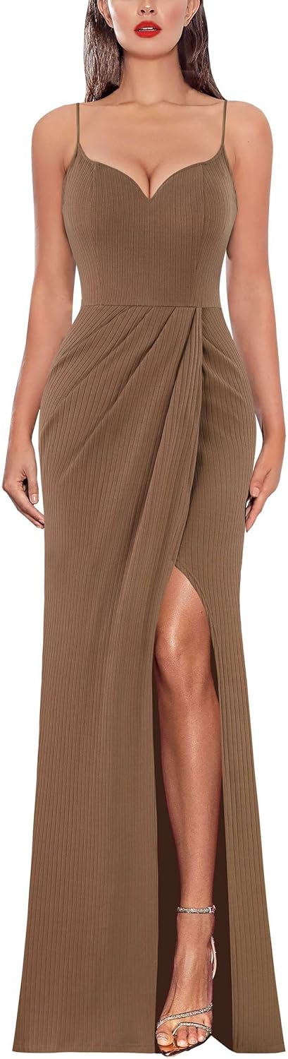VFSHOW Womens Sexy Formal Ruched Bodycon Maxi Dress for Events
