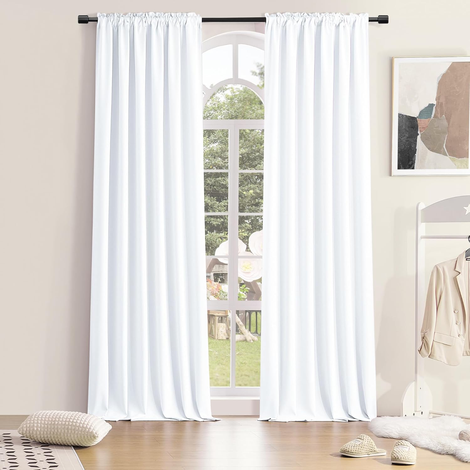 DONREN 96 inch Length Pure White Half Blackout Curtains for Bedroom