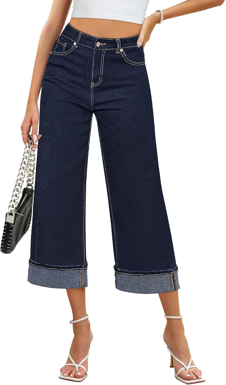 GRAPENT Wide Leg Jeans for Women: High Waisted Stretchy Denim