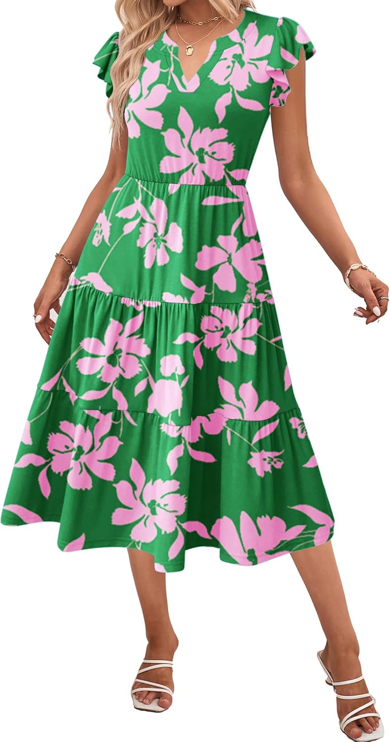 Womens Summer Casual Dresses with Ruffle Sleeve and Pockets