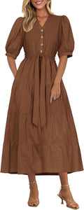Summer Dresses for Women 2025 V Neck Ruffle A Line with Belt