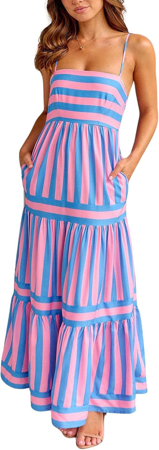 Chouyatou Women Spaghetti Strap Maxi Dress for Summer Fun