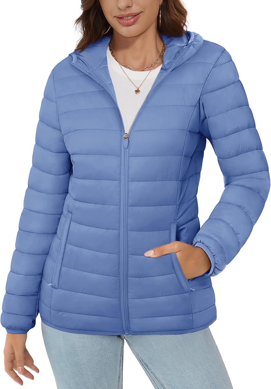 Lightweight Hooded Puffer Jacket for Women - Warm & Stylish