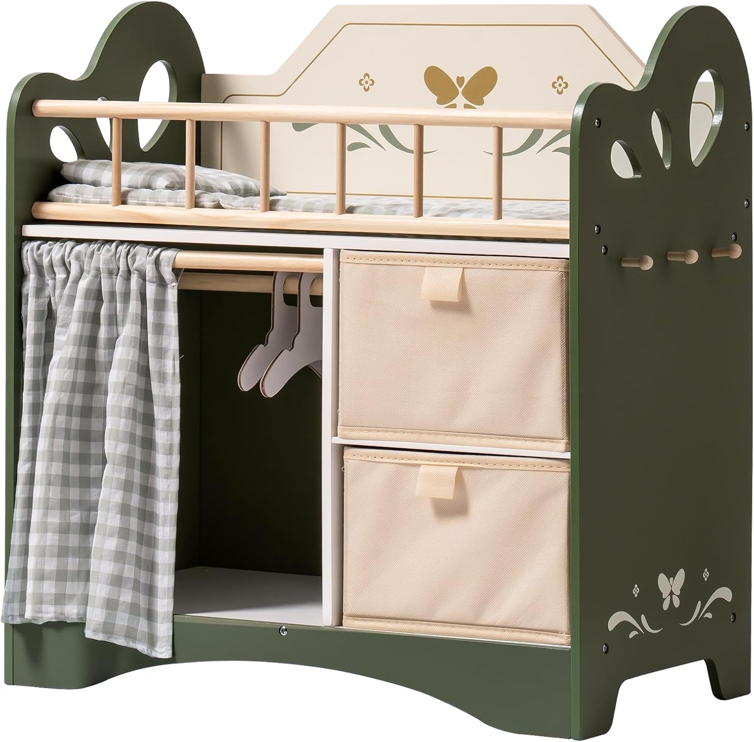 ROBOTIME Baby Doll Crib with Storage and Bedding for Kids