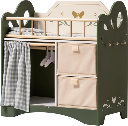 ROBOTIME Baby Doll Crib with Storage and Bedding for Kids