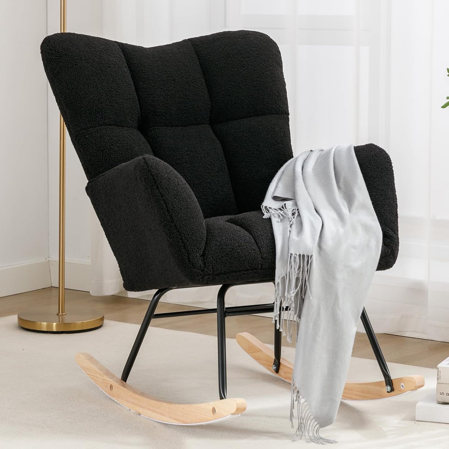 NIOIIKIT Nursery Rocking Chair Teddy Upholstered Glider Rocker