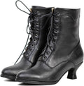 Women's Victorian Ankle Boots Mid Calf Round Toe Black (Style CKY2)