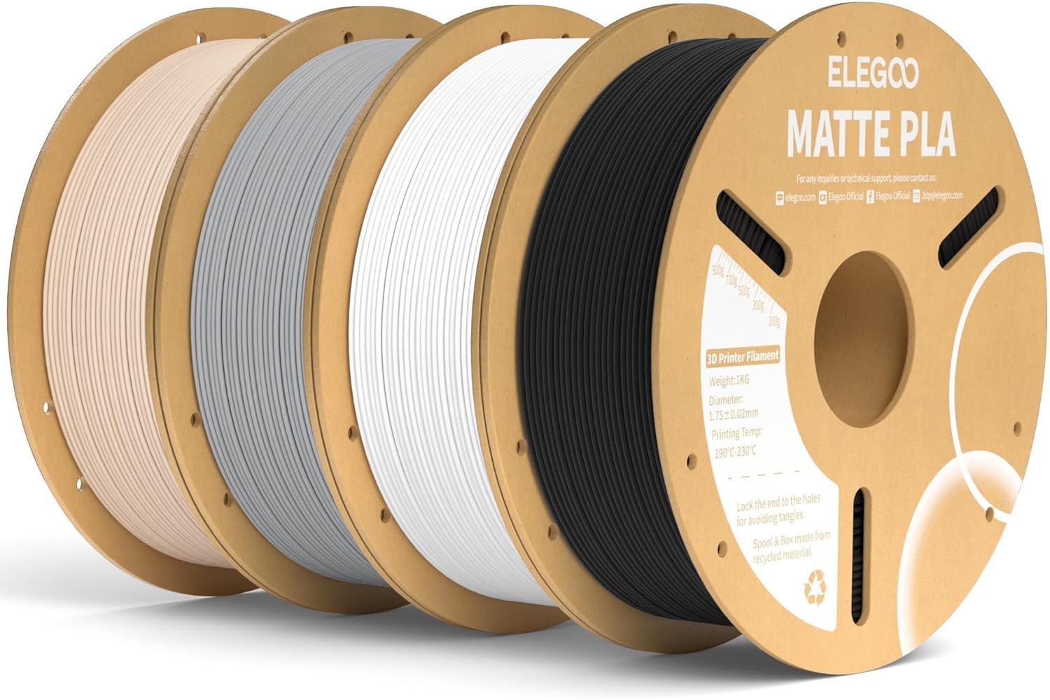 ELEGOO Matte PLA Filament Bundle for 3D Printers - 4KG