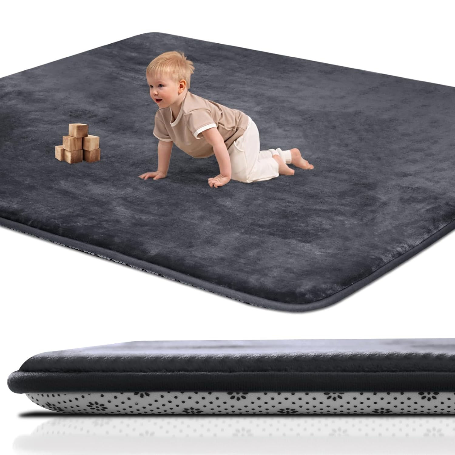Large Thick Baby Play Mat for Floor - Soft Support & Plush Feel