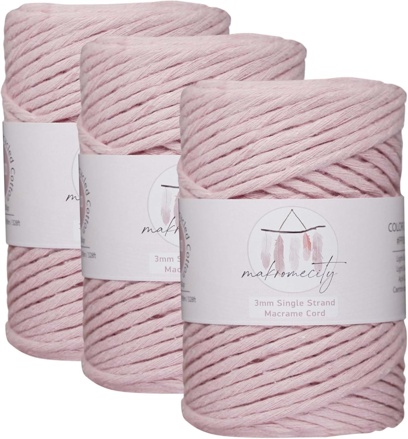 3mm Single Strand Macrame Cord for Art & Crafts - Baby Pink