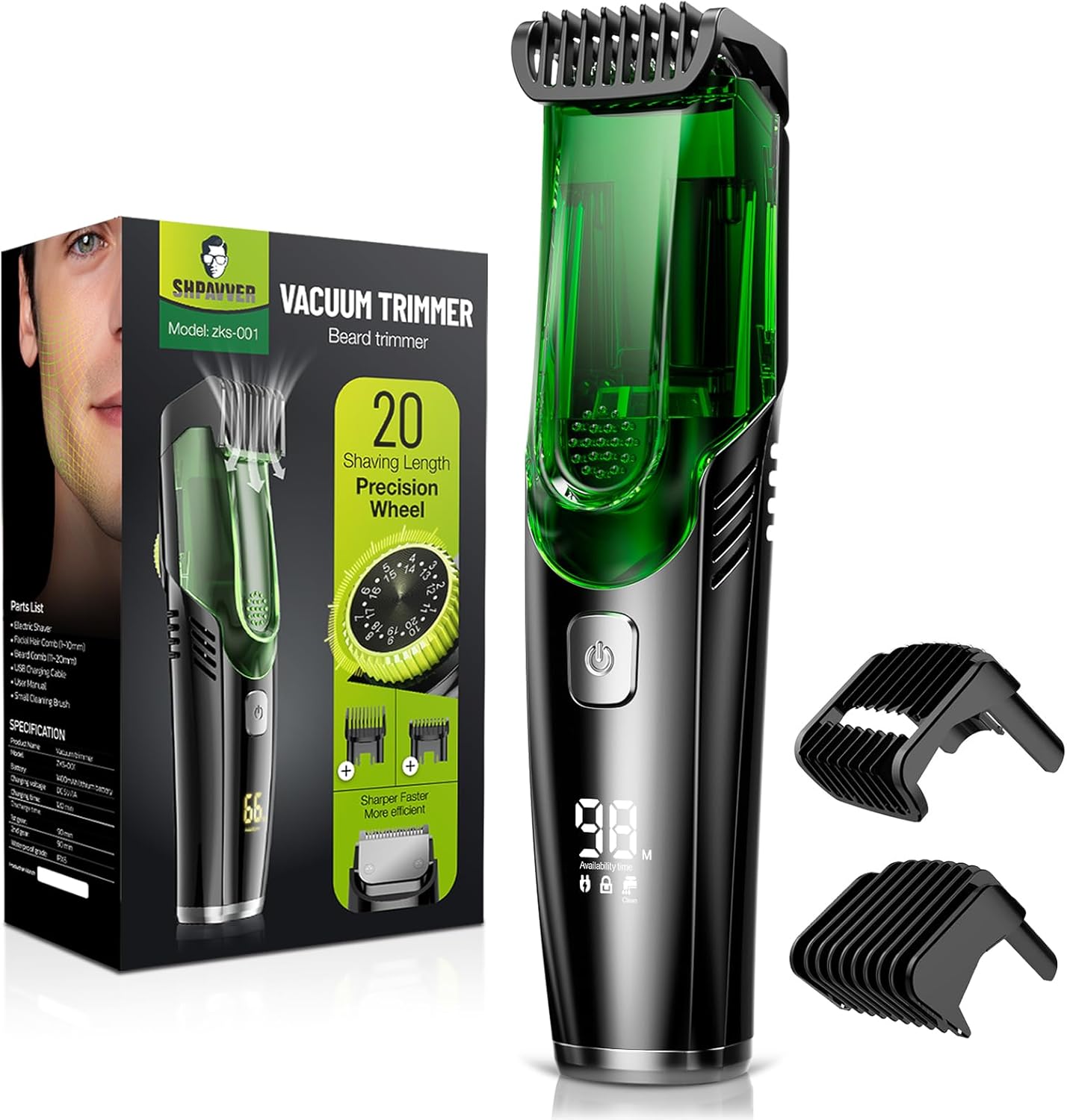 SHPAVVER Beard Trimmer for Men with Vacuum and Adjustable Comb