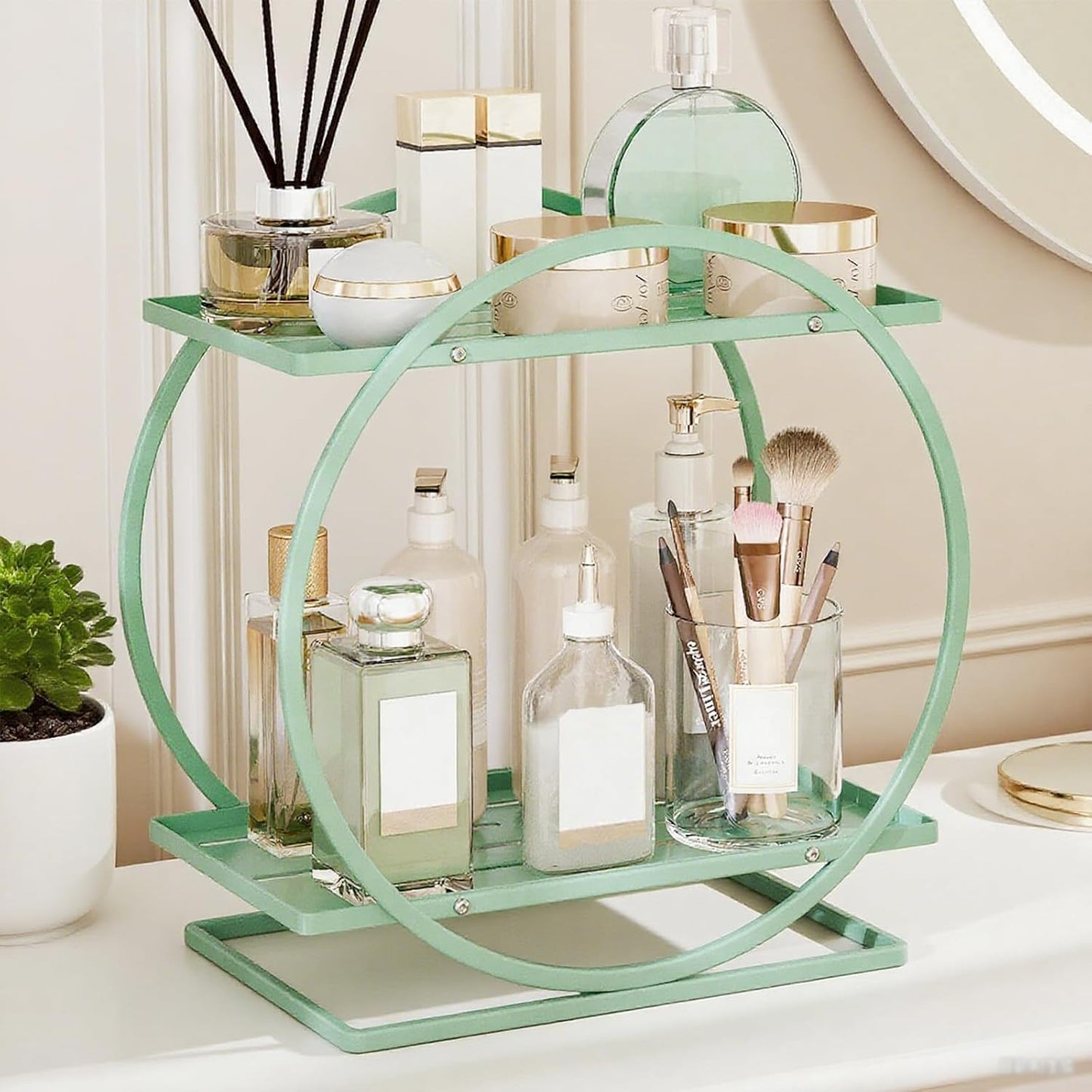 Elegant Green Perfume Organizer for Dresser and Vanity Use