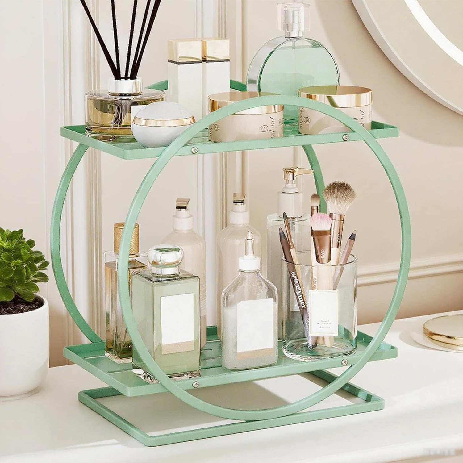 Elegant Green Perfume Organizer for Dresser and Vanity Use