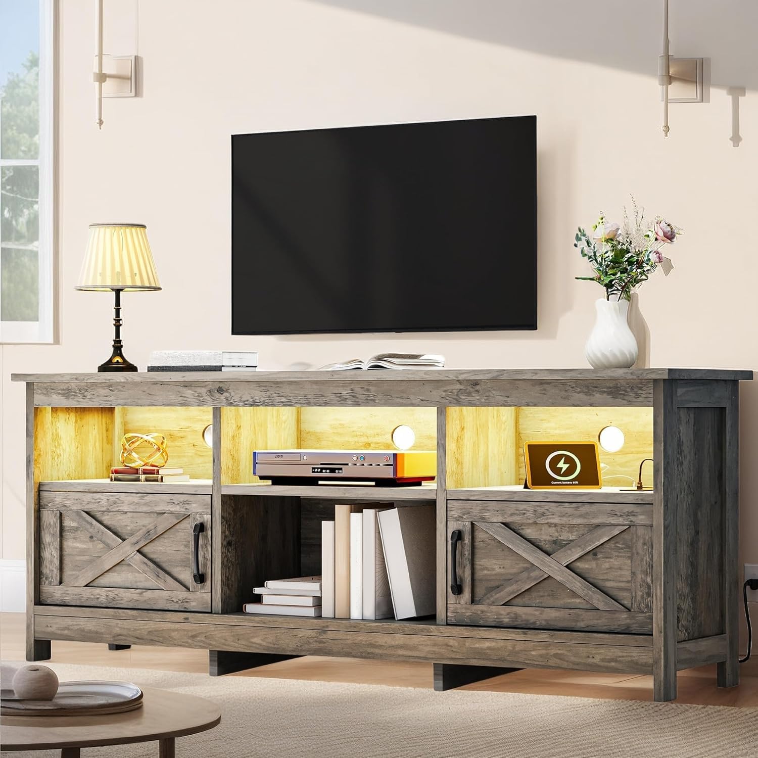 YITAHOME TV Stand for 65 Inch TVs with LED Light & Storage
