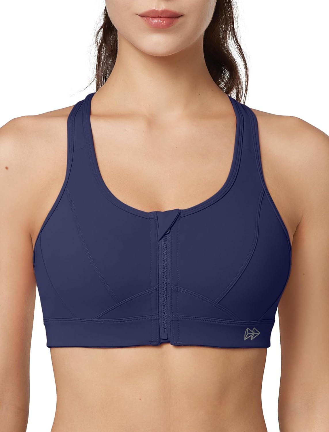 Yvette Zip Front Sports Bra for Women - High Impact Support
