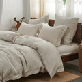 100% Washed Linen King Duvet Cover Set with Embroidery - Soft
