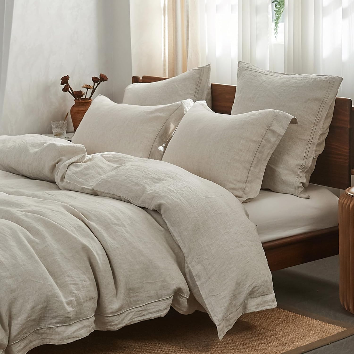 100% Washed Linen Duvet Cover Set for King Size Bedding
