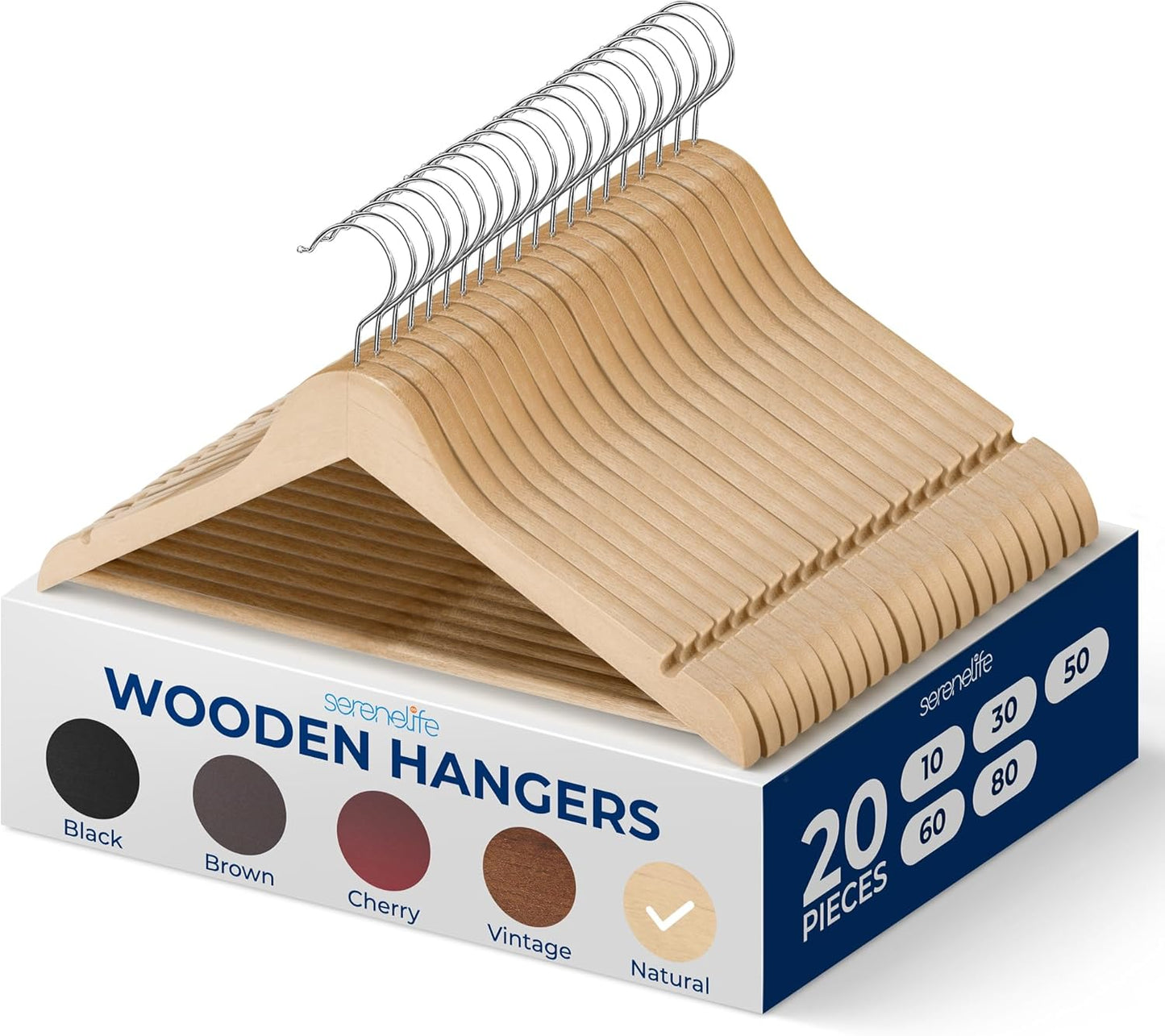 Durable Wooden Coat Hangers with 360 Swivel Hook for Closet