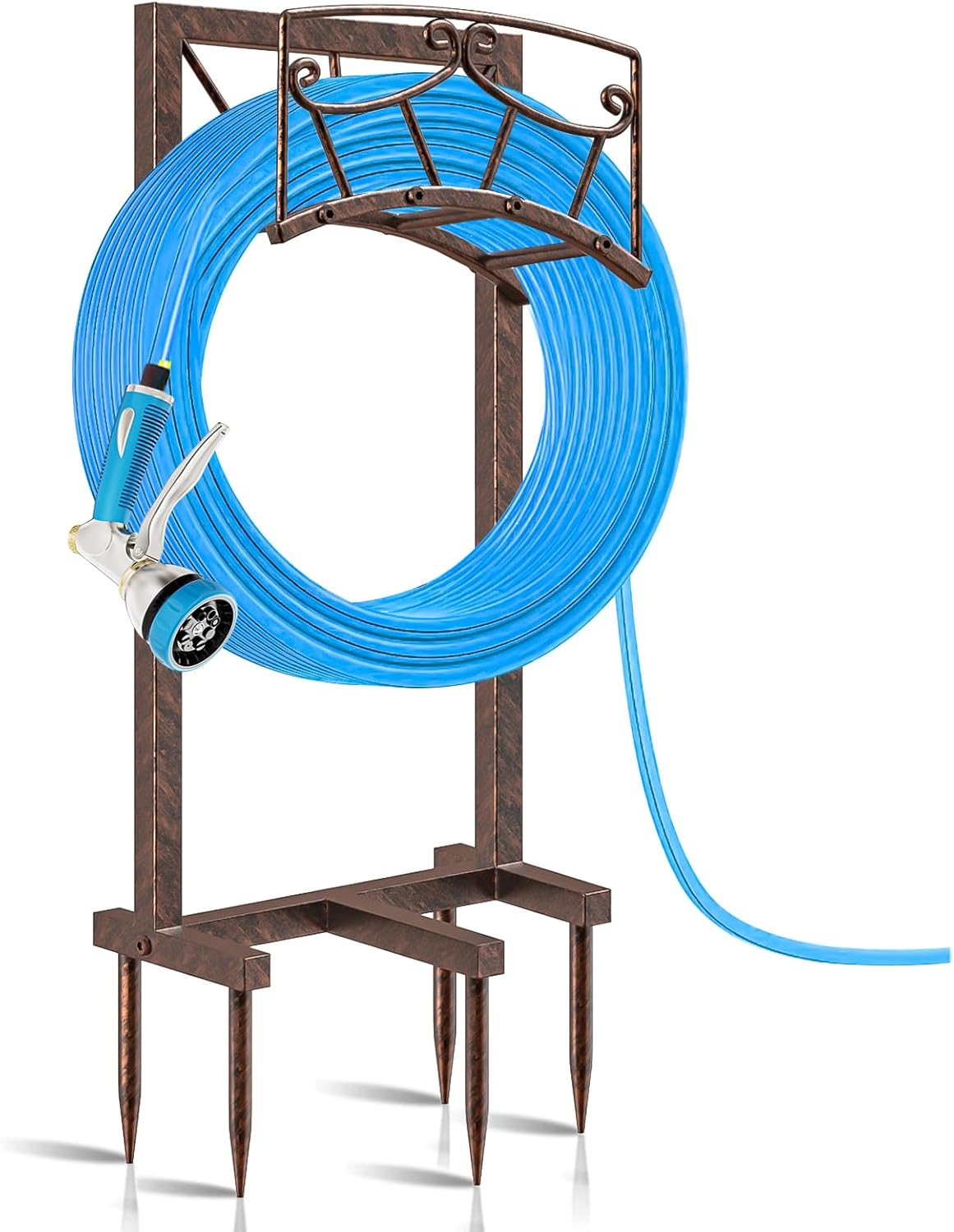 Heavy Duty Metal Garden Hose Holder with 5 Spikes for Stability