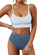 High Waisted Ribbed Two Piece Swimsuit - Tummy Control, High Cut
