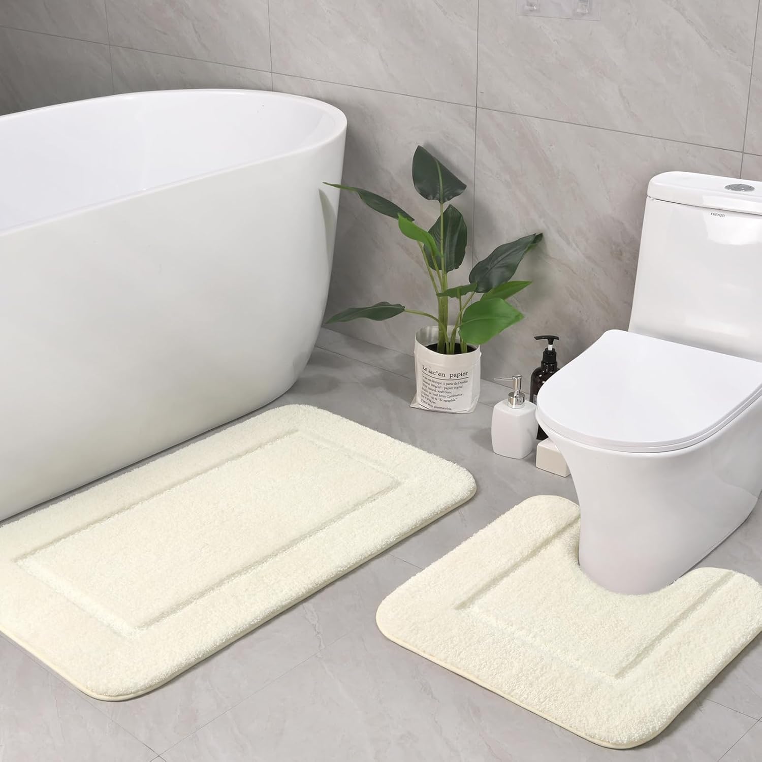 LOCHAS Bathroom Rug Set Cream White Soft Bath Rug Set 2 Piece
