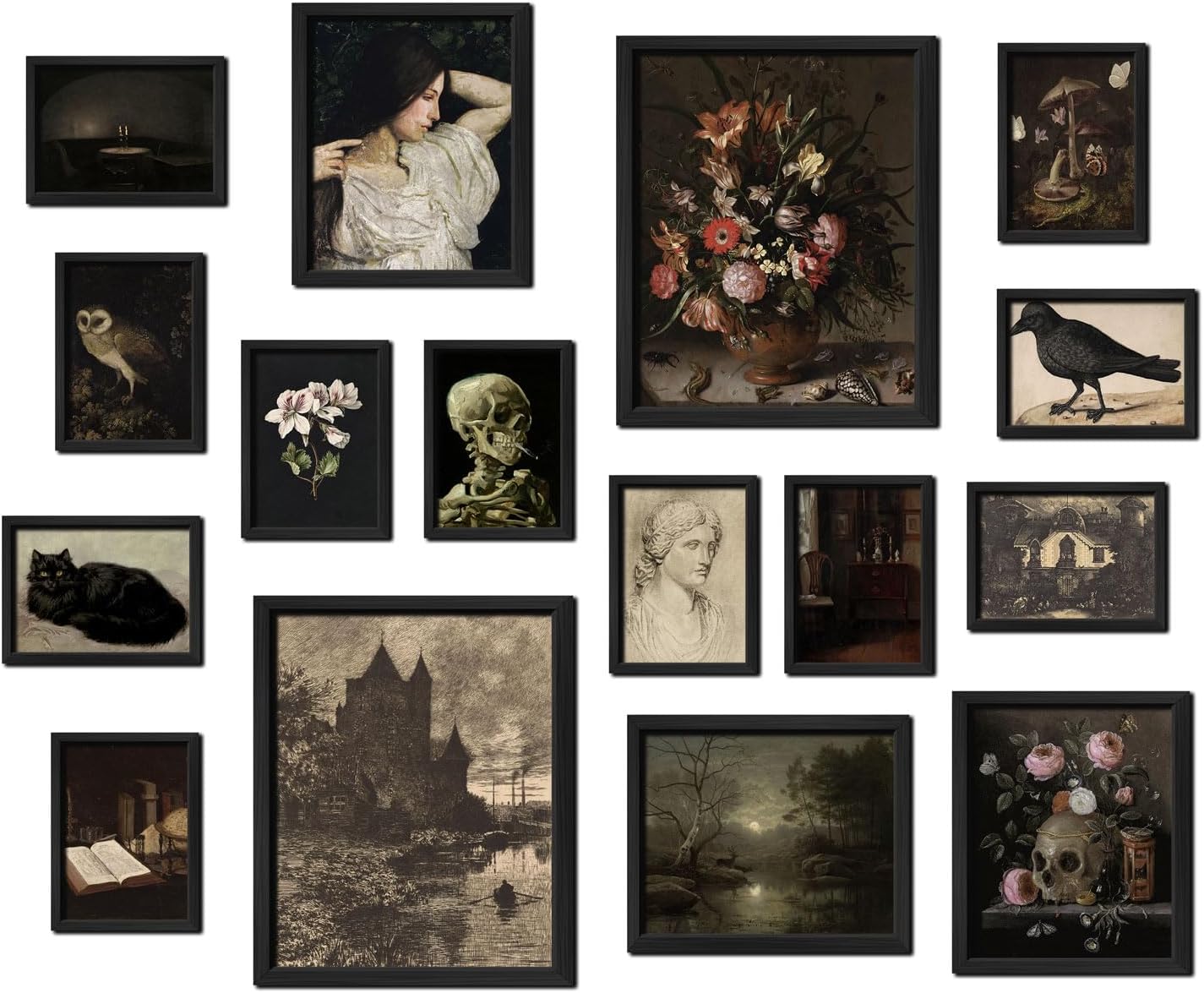 16 PCS Framed Dark Academia Room Decor for Gothic Aesthetic