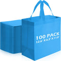 Reusable Tote Bags 100 Pack - Sky Blue Non Woven Grocery Bags