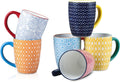 Selamica 16 oz Porcelain Coffee Mugs Set of 6 - Colorful, Large