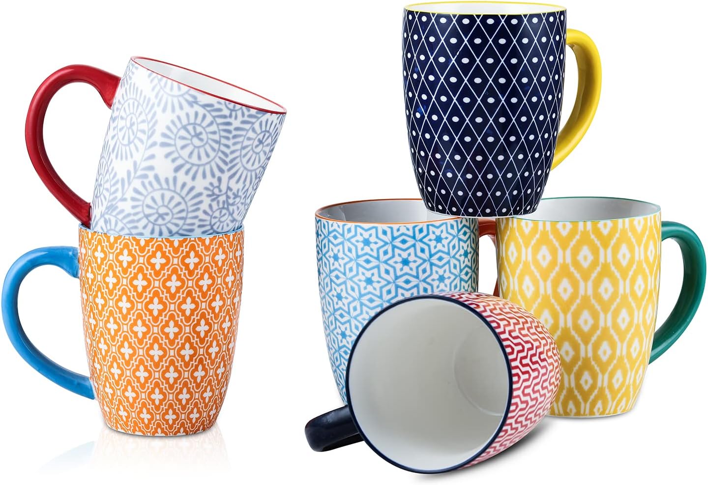 Selamica 16 oz Porcelain Coffee Mugs Set of 6 for Every Drink